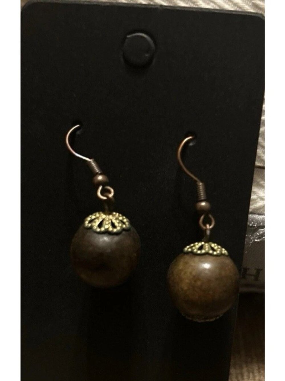 Brown Wooden Ball Bead Boho Dangle Drop Earrings Womens Costume Jewelry